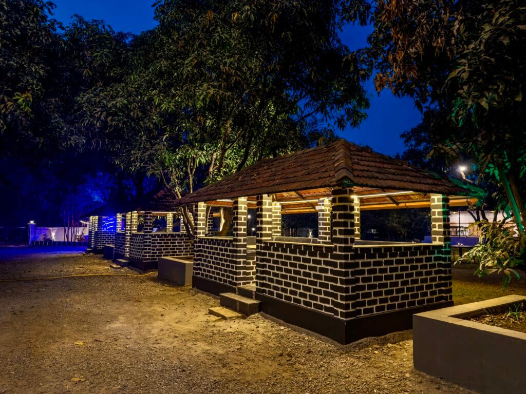 Outdoor gazebo at NB Nature Stay in the evening